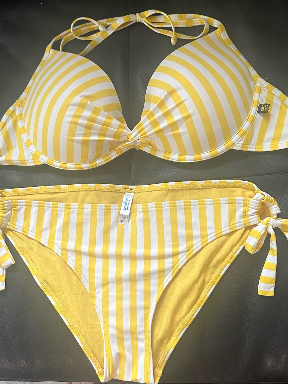 La Vie En Rose Yellow and White Striped Bikini Set